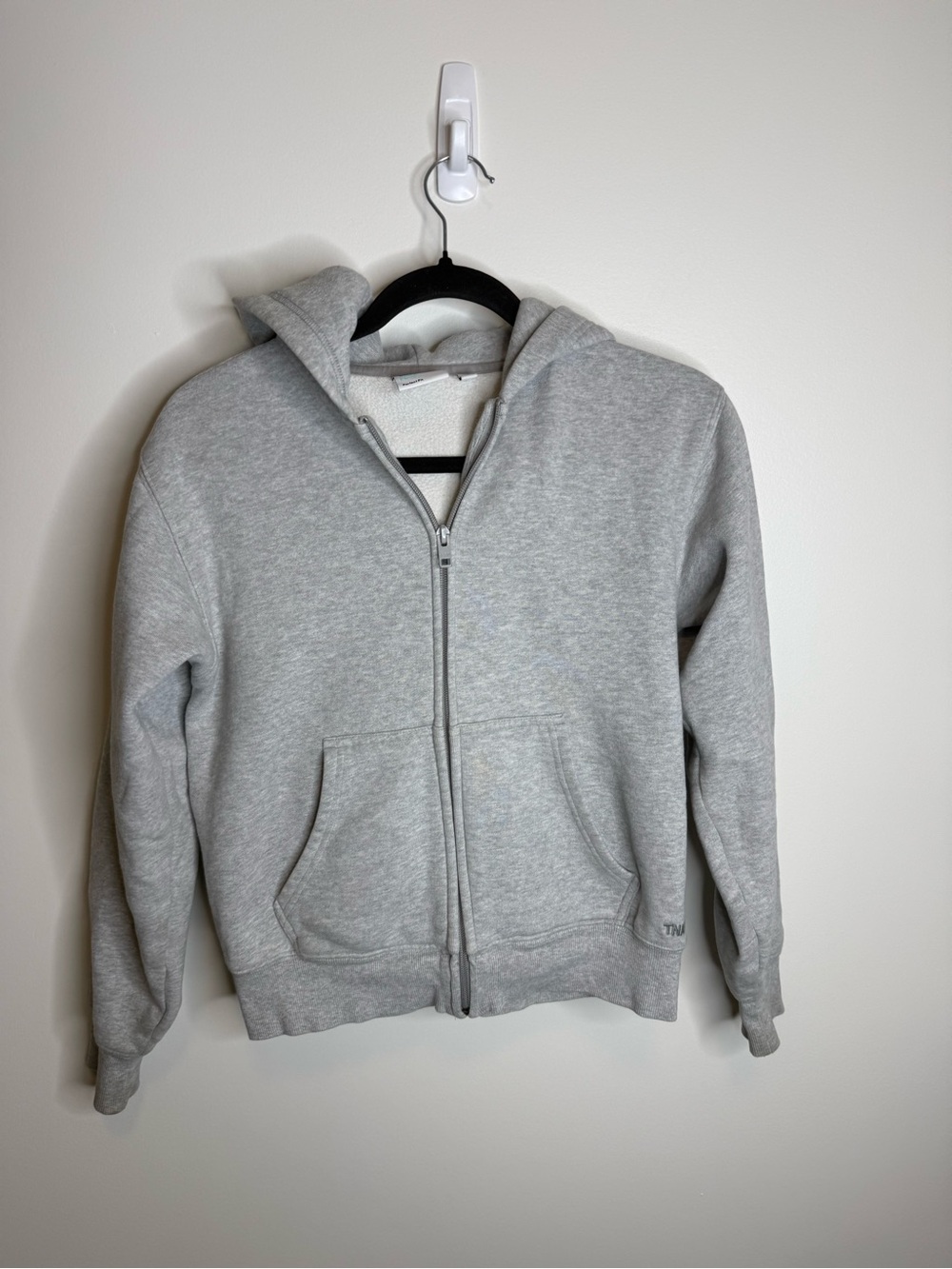TNA Light Gray Hoodie sweat fleece cozy fleece perfect fit size xxs aritzia
